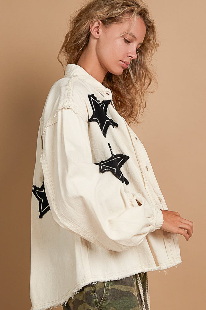 POL Star Patch Balloon Sleeve Collared Jacket