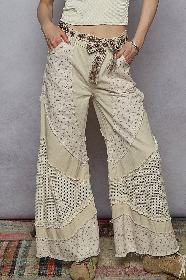 POL Stud Center Embroidered Scallop and Flower Braided End Tie Belt