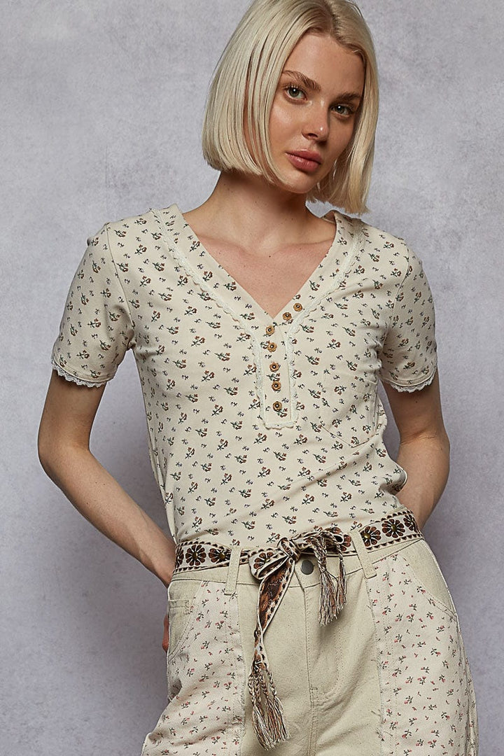 POL Stud Center Embroidered Scallop and Flower Braided End Tie Belt