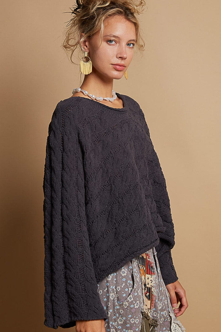 POL Twisted Cable Chenille Semi-Cropped Knit Sweater