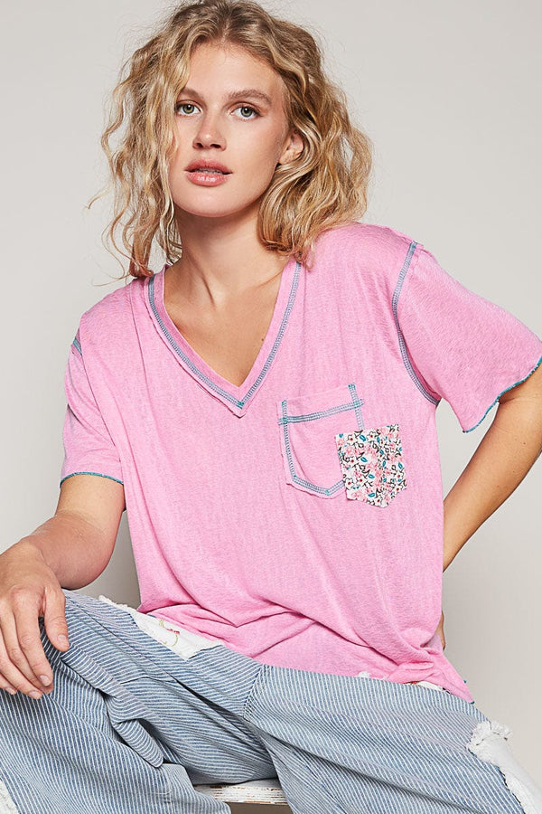 POL V-Neck Short Sleeve Dual Front Pocket Lightweight T-Shirt