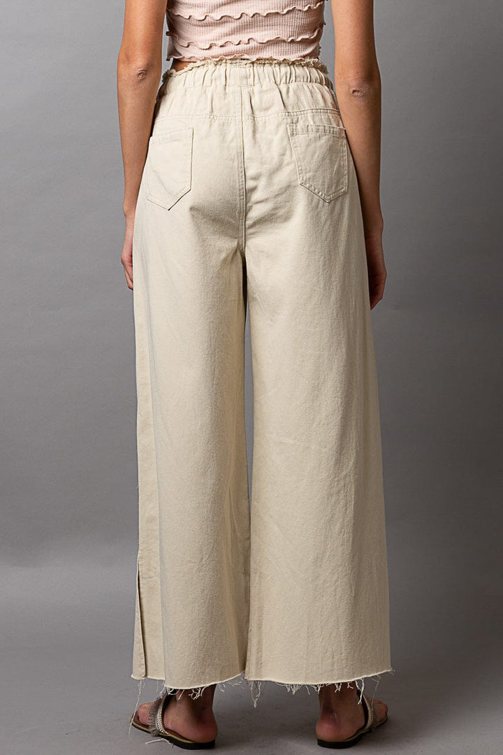 POL Wide Leg Distressed Denim Pants with Drawstring Waistband