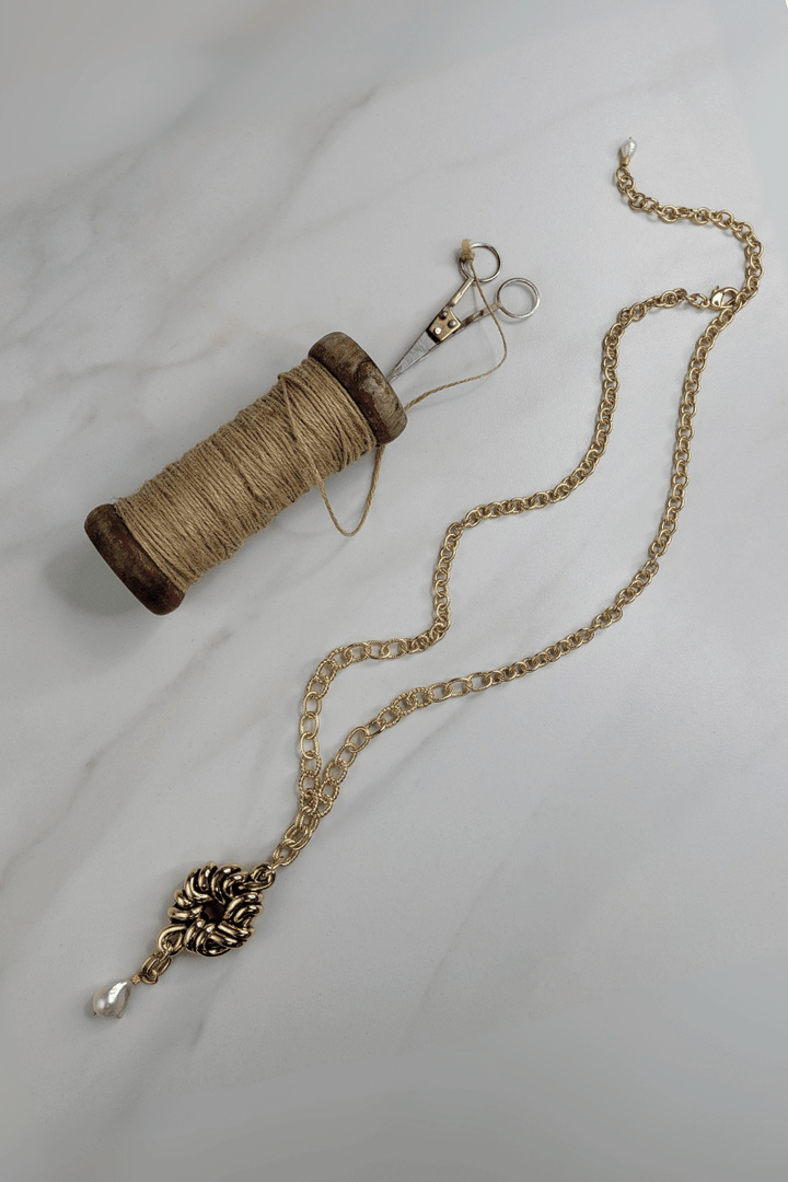 Polaris Necklace Handmade with Vintage Connector and Baroque Freshwater Pearl