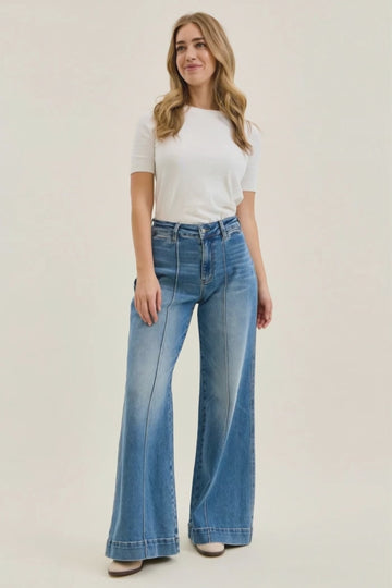 Judy Blue Liza High Waist Wide Leg Palazzo Medium Denim Jeans