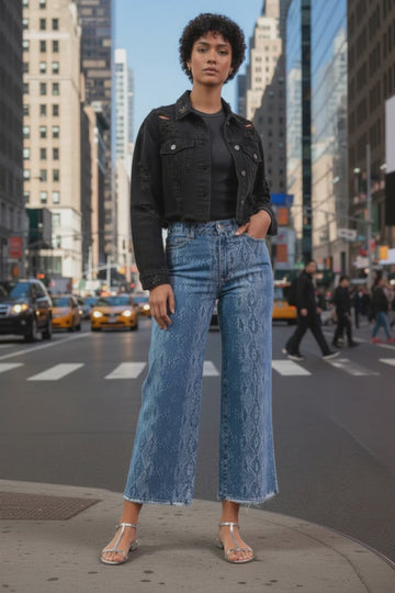 Judy Blue High Waist Ankle Wide Leg Snake Skin Print Denim Jeans