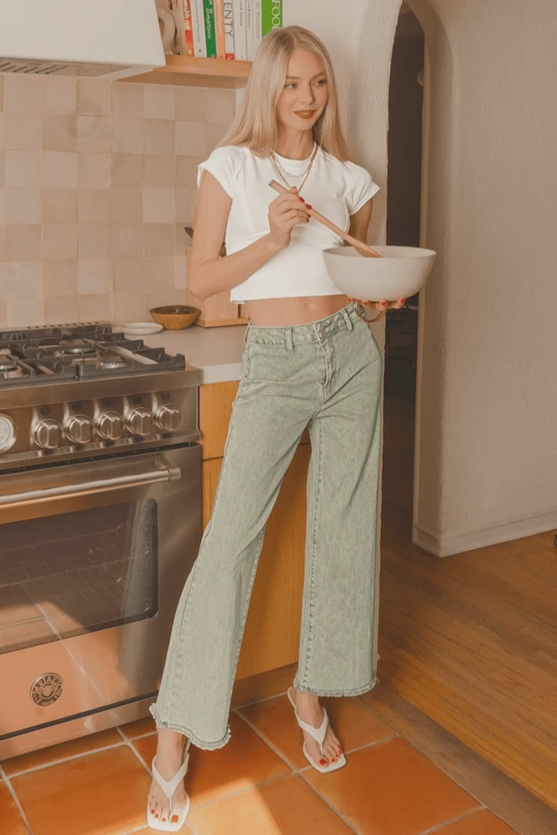Zenana Acid Washed Frayed Cutoff Hem Straight Wide Pants – jfybrand