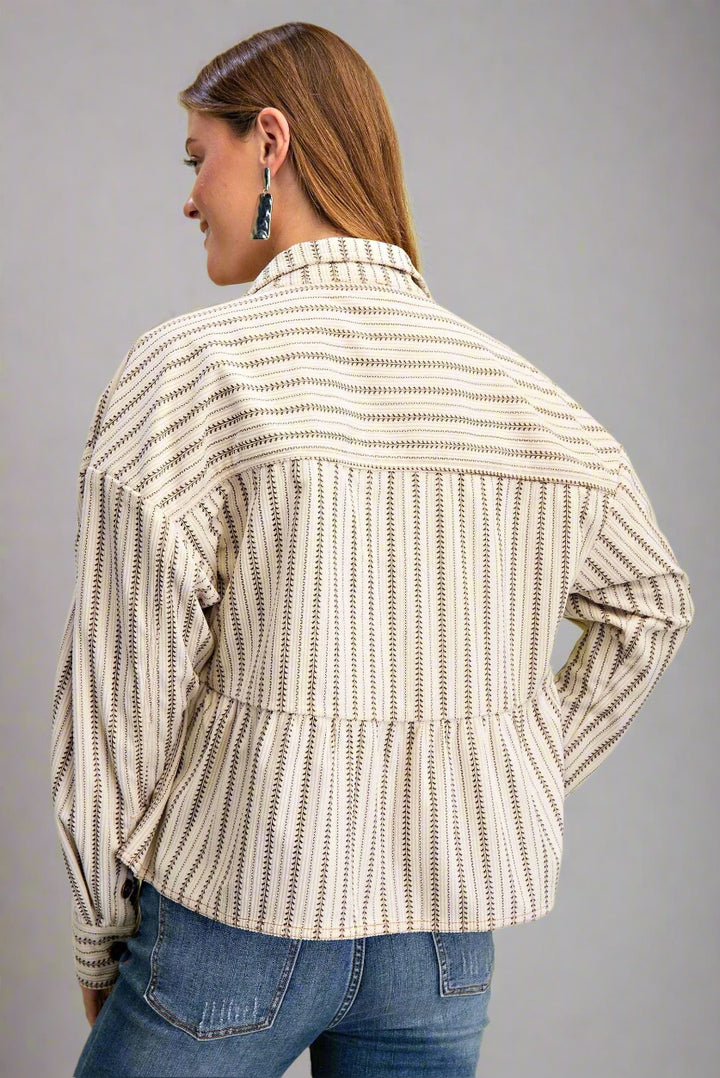Printed Corduroy Babydoll Style Button Up Jacket