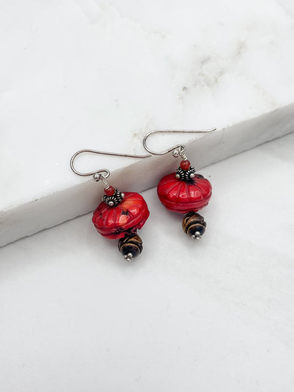 Red Jasper Chunky Bead Decorative Earrings