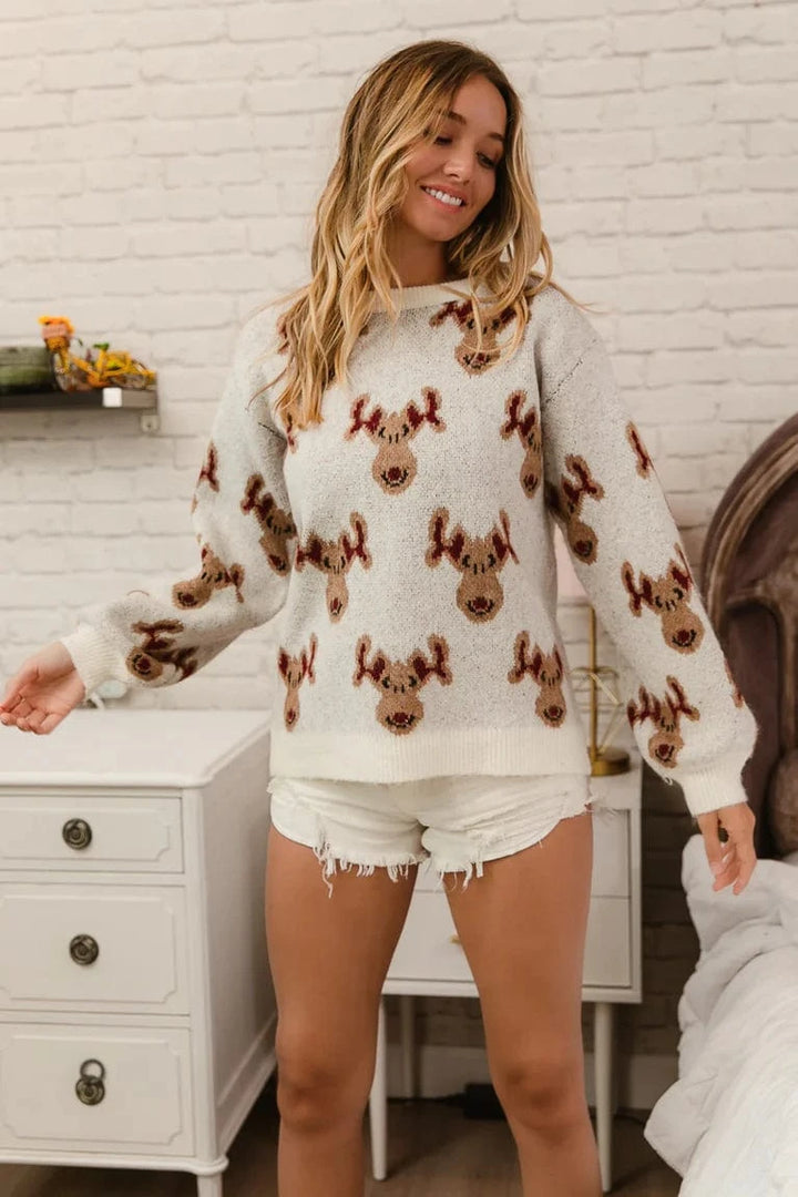 Red Nosed Reindeer Pattern Knit Christmas Sweater