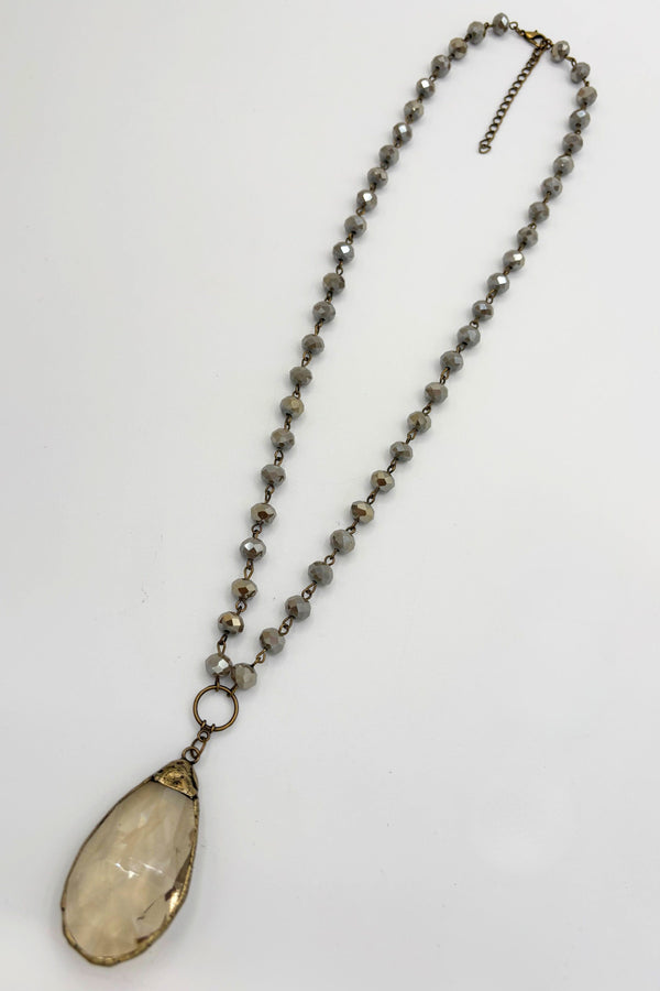 Reflective Beaded Necklace with Large Soldered Teardrop Pendant