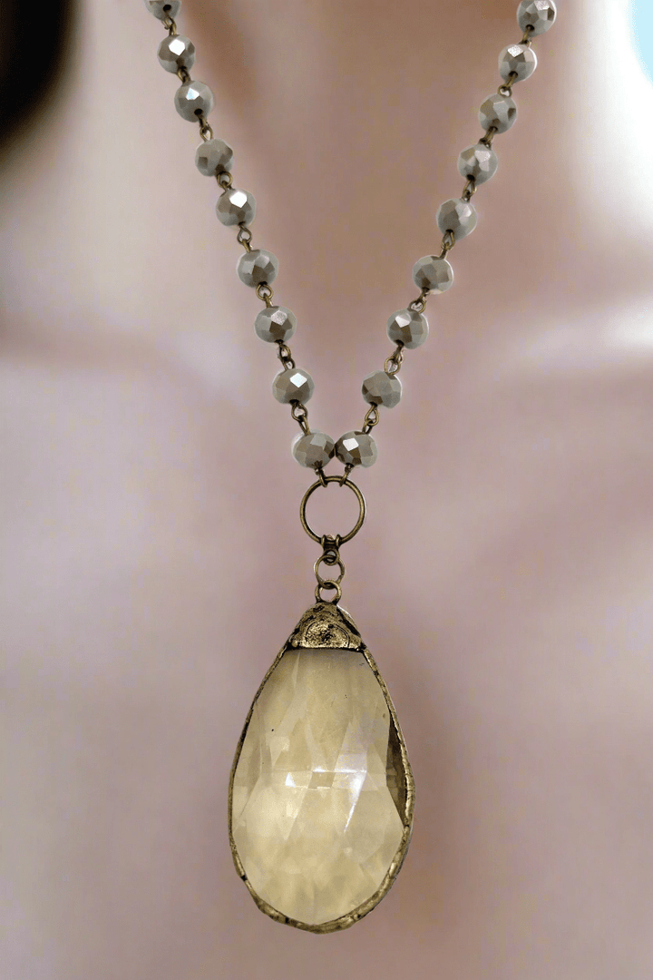 Reflective Beaded Necklace with Large Soldered Teardrop Pendant