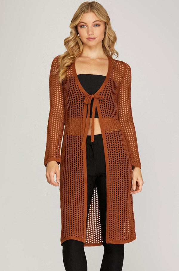 Relaxed Fit Long Front Tie Cardigan