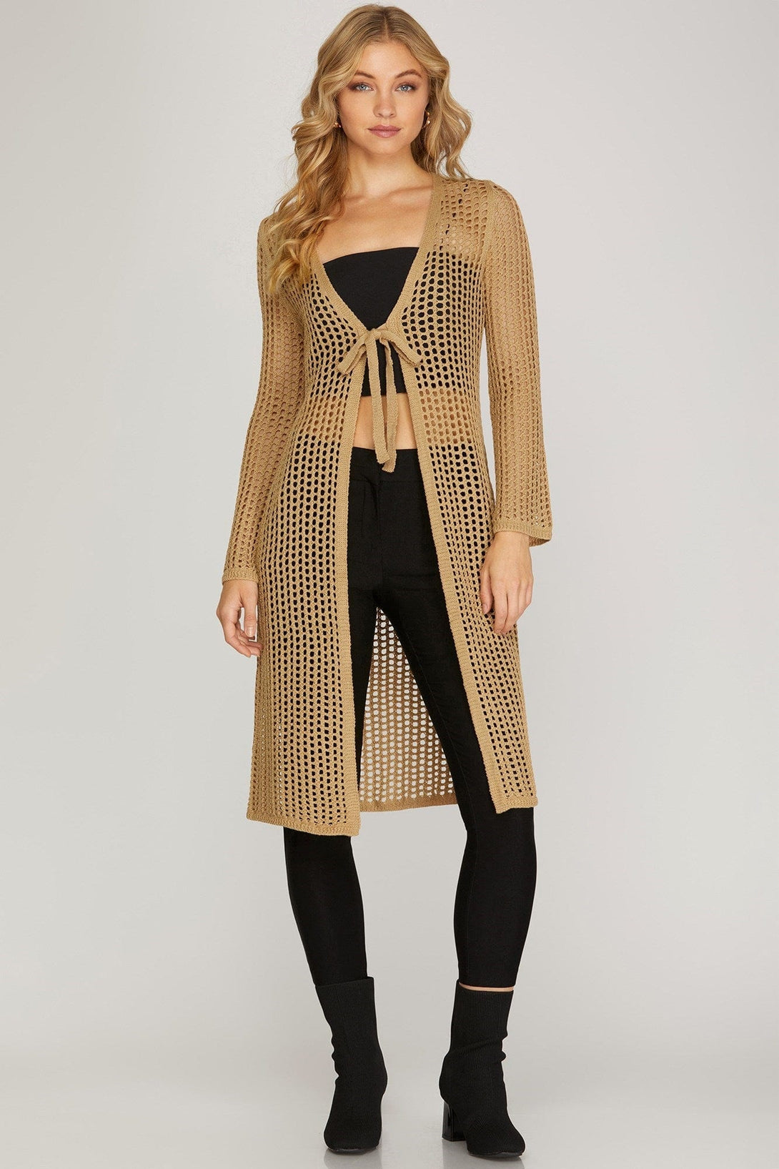 Relaxed Fit Long Front Tie Cardigan