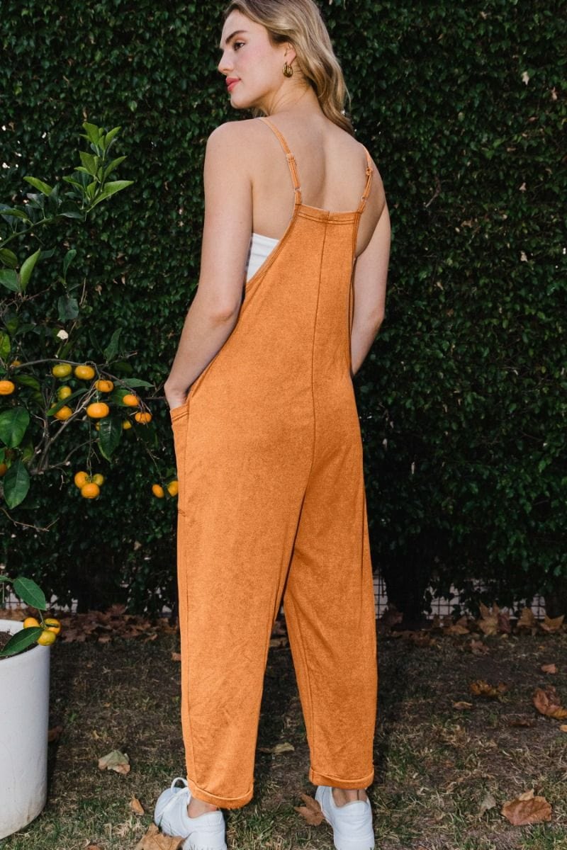 Relaxed Fit Washed Knit Jumpsuit with Front Pockets