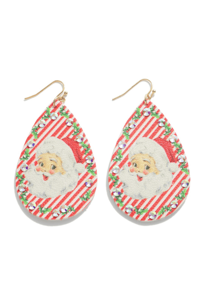 Retro Style Santa Christmas Teardrop Earrings