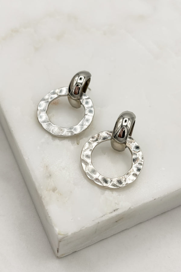 Rippled Silver Circle Post Back Earrings
