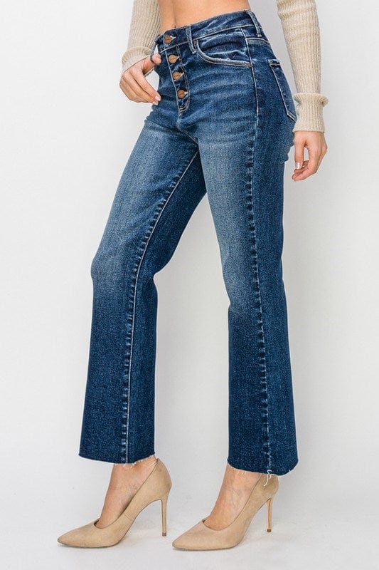 Risen High Rise Button Closure Ankle Flare Jeans