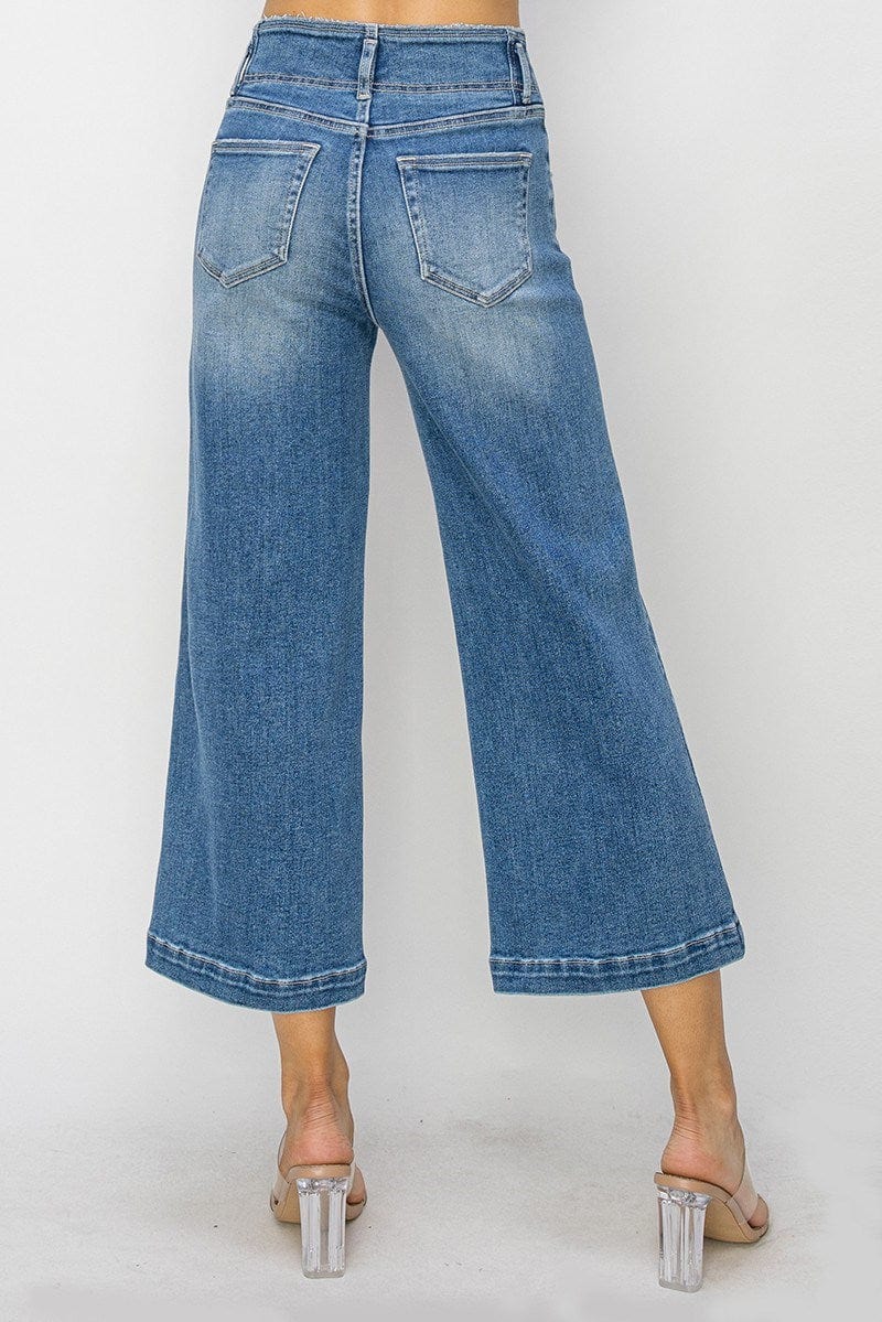 Risen High Rise Front Seam Detail Crop Wide Jeans