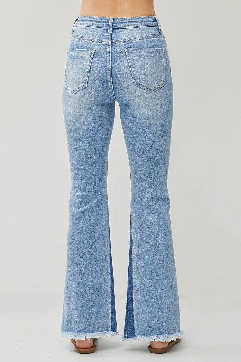 Risen High Rise Side Shadow Seam Detail Slit Flare Jeans