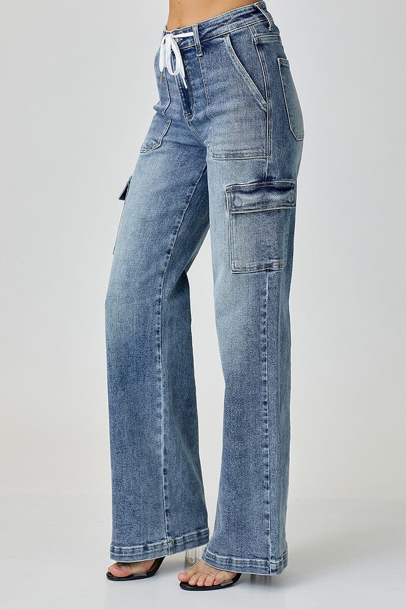 Risen Jeans High Rise Cargo Style Wide Leg Straight Jeans