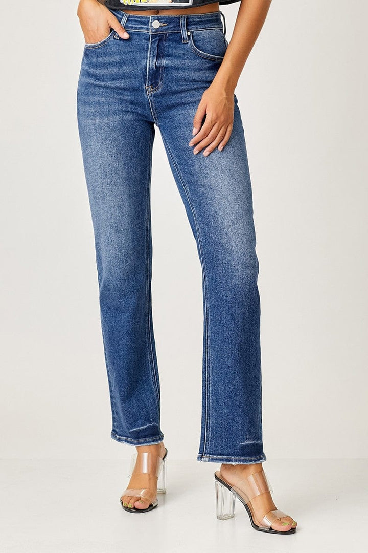 Risen Jeans Mid-Rise Slim Relaxed Straight Jeans