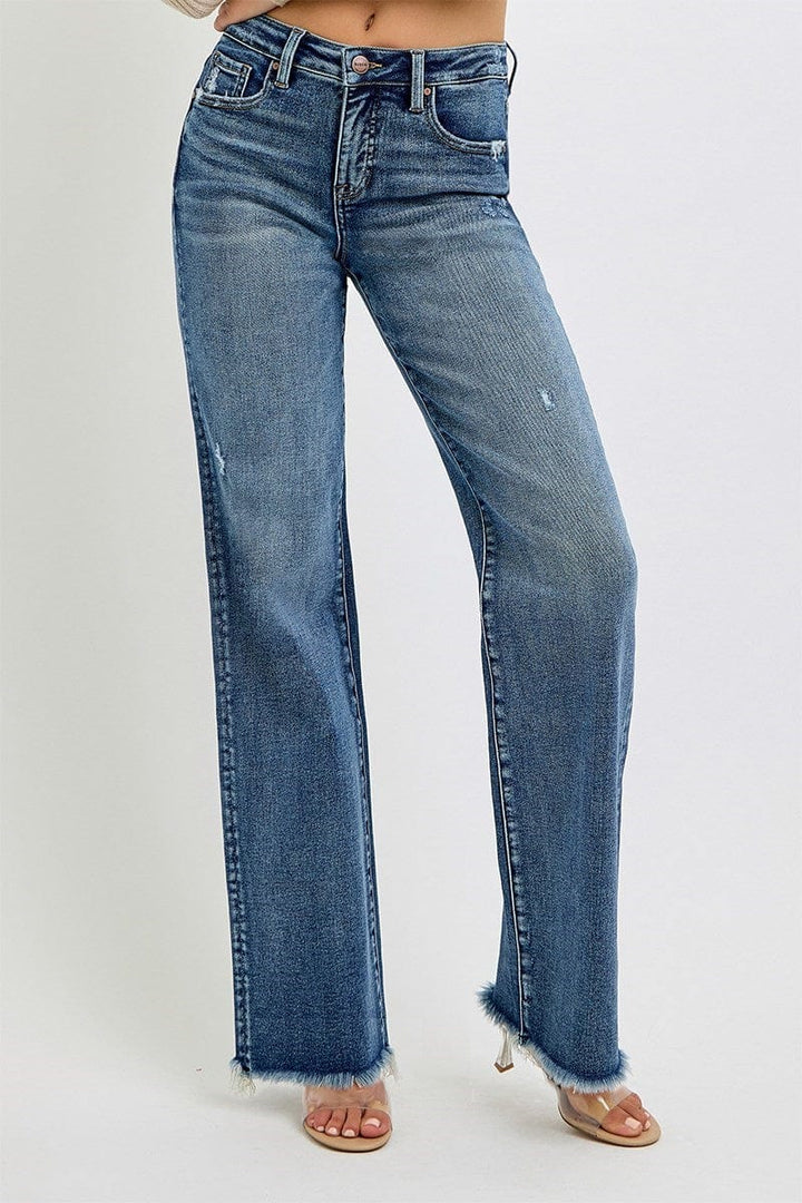 Risen Tummy Control High Rise Long Straight Leg Jeans