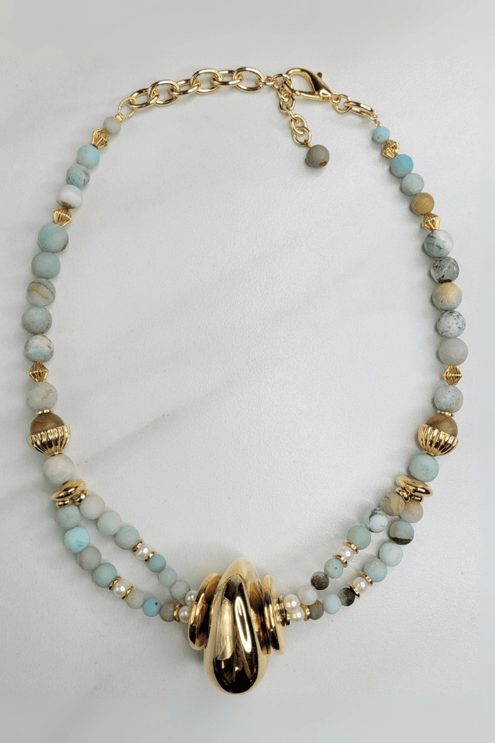 River Necklace - Handmade with Amazonite Beads and Vintage Italian Elements