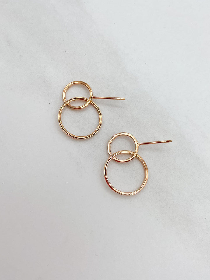 Rose Gold Overlay Sterling Silver Two Circle Drop Post Earrings