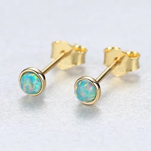 Round Opal Stud Earrings 4mm 925 Sterling Silver 14K Gold Plated