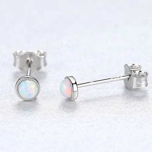 Round Opal Stud Earrings 4mm 925 Sterling Silver 14K Gold Plated