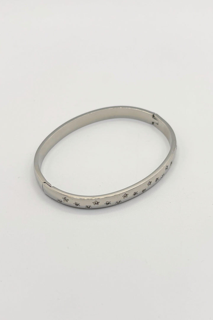Rounded Edge Stainless Steel Gemstone Inlay Twinkling Star Bangle