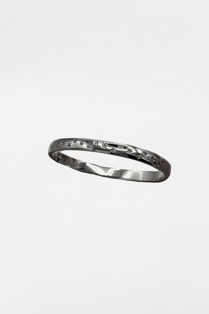 Rounded Edge Stainless Steel Gemstone Inlay Twinkling Star Bangle