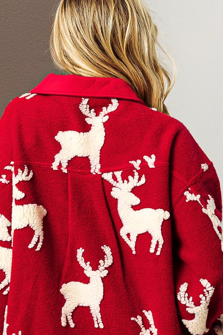 Rudolph Reindeer Christmas Sherpa Shacket