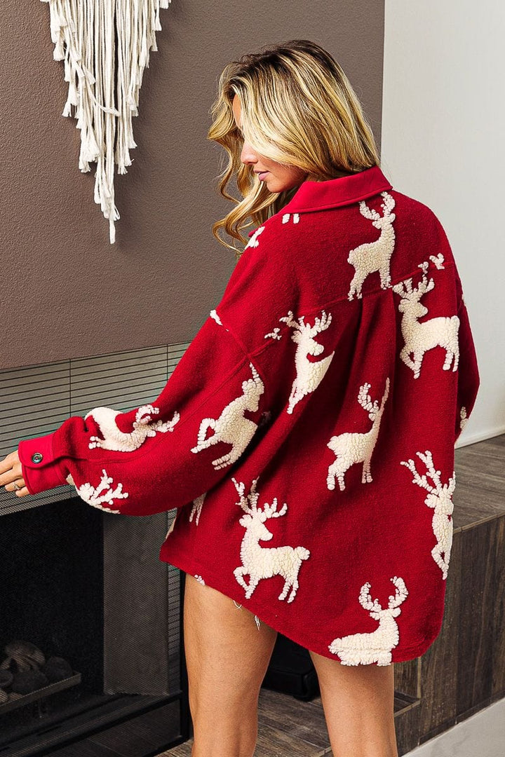 Rudolph Reindeer Christmas Sherpa Shacket