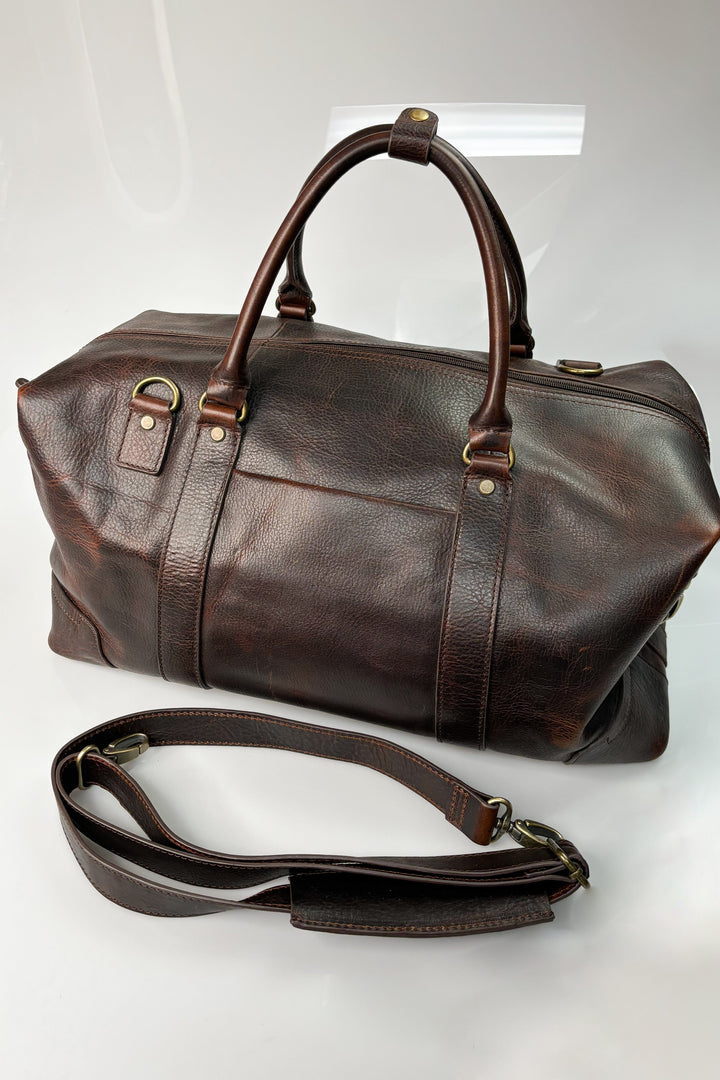 Safi 1952 Genuine Cow Leather Duffle Bag with Detachable Strap and Expandable Sides