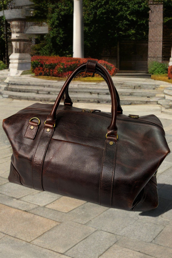 Safi 1952 Genuine Cow Leather Duffle Bag with Detachable Strap and Expandable Sides