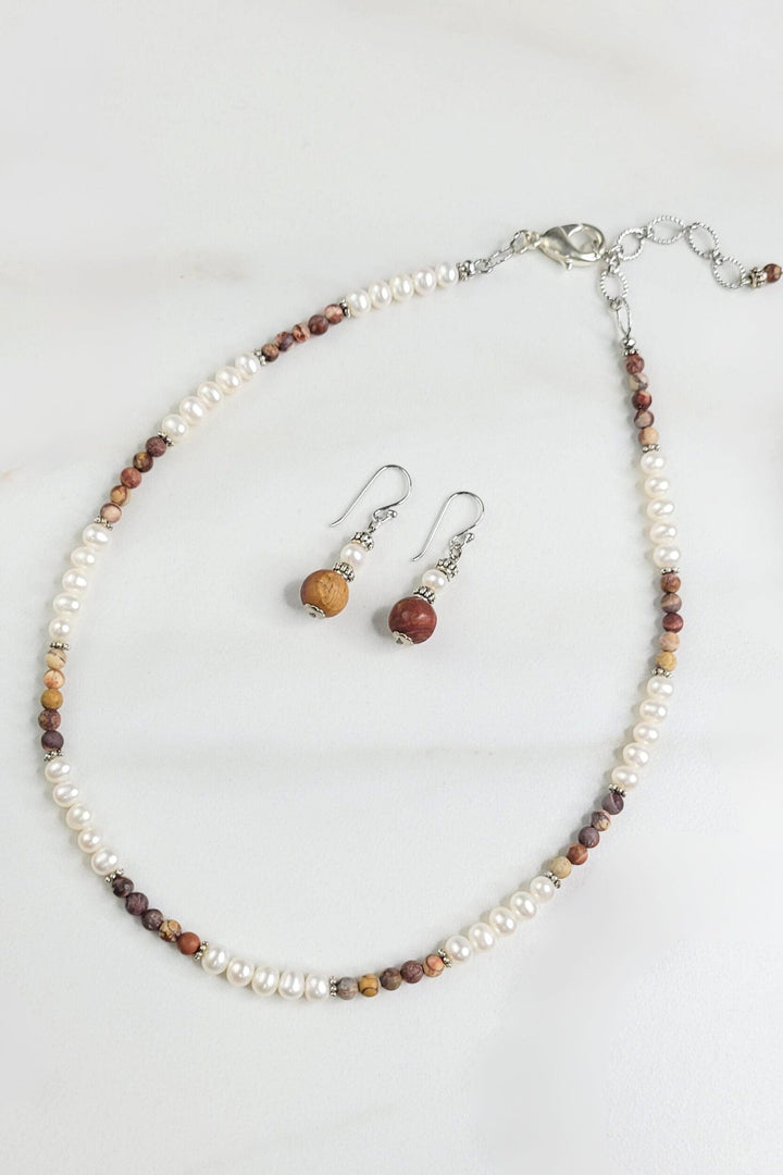 Samara Earrings Handmade with Matte Rhyolite Beads and Freshwater Pearls