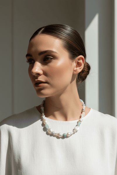 Sannie Handmade Mixed Genuine Stone and Pearl Beaded Necklace