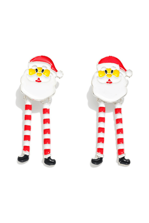 Santa Head with Dangly Striped Stocking Legs Christmas Post Earrings