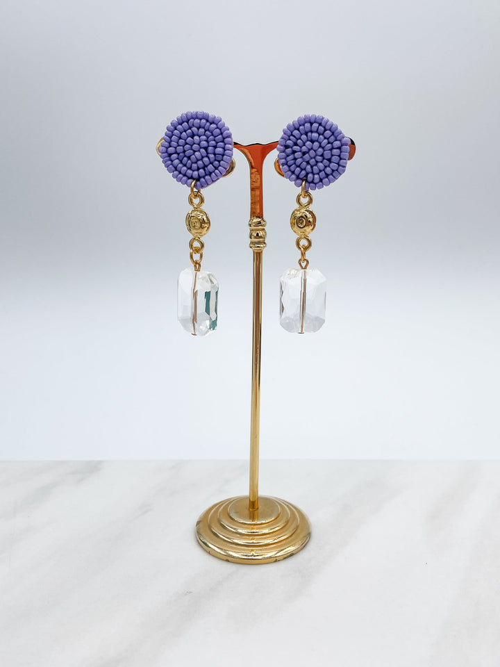 Seed Bead Circle Earrings with Crystal and Gold Hanging Charms