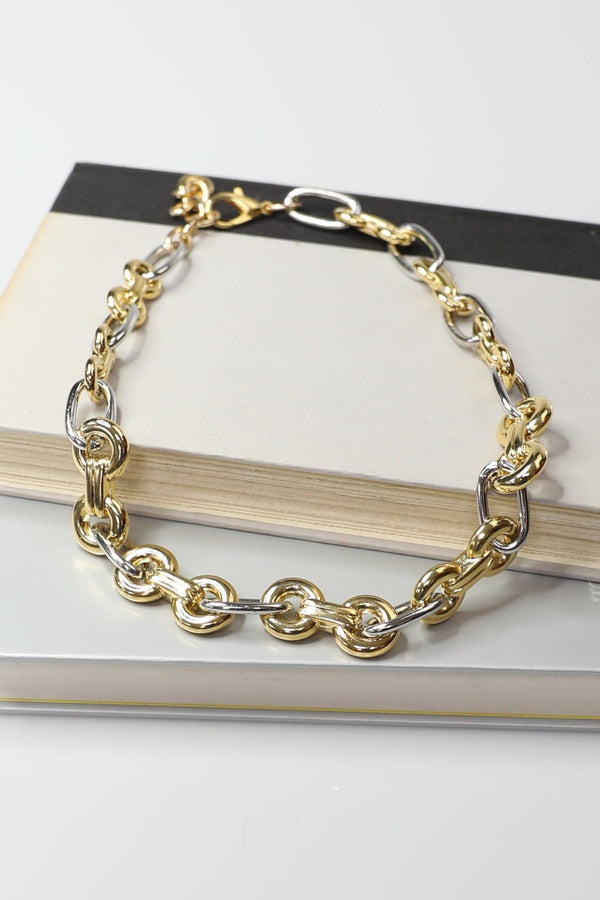 Silver Chain and Vintage Gold Connector Link Handmade Necklace