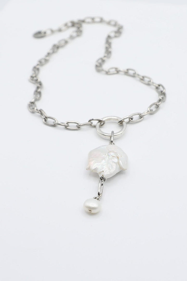 Silver Necklace with Large Coin Freshwater Pearl