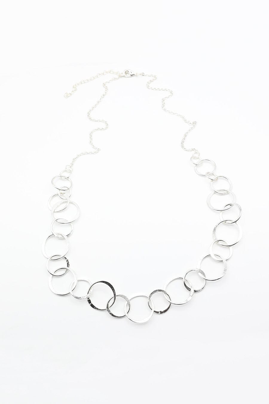 Silver Surge Long Necklace with Circle Connectors