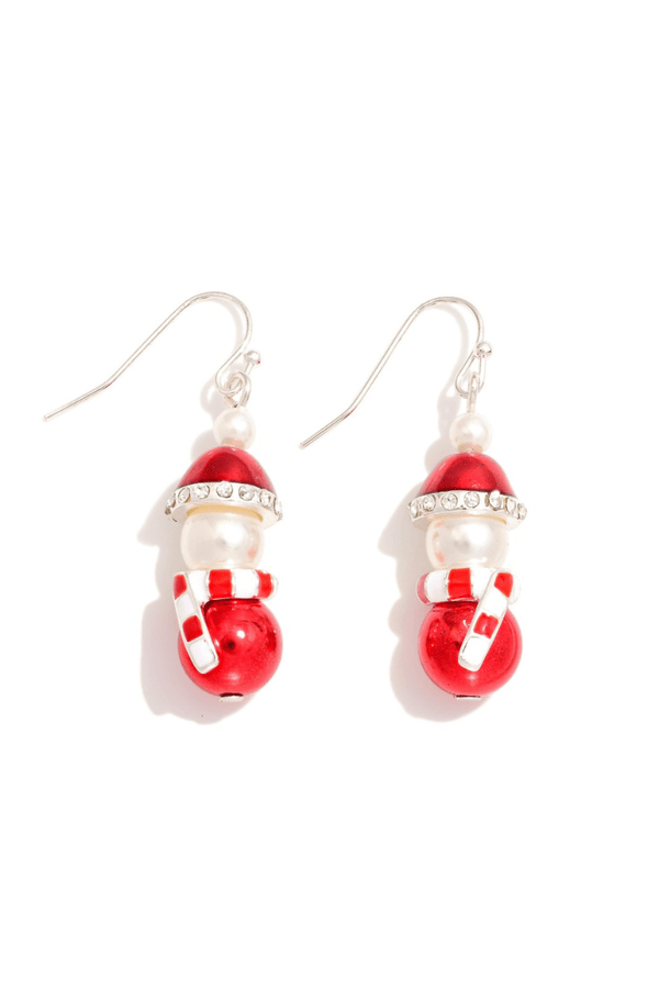 Simple Beaded Snowman with Santa Hat Dangle Earrings