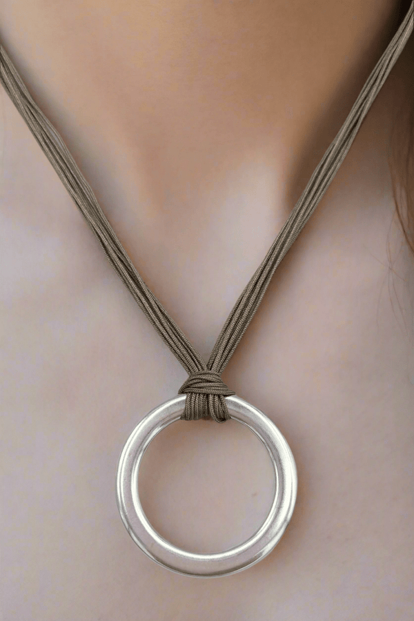 Simple Circle Pendant Multi Strand Cotton Cord Short Necklace