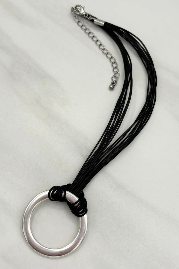 Simple Circle Pendant Multi Strand Leather Short Necklace