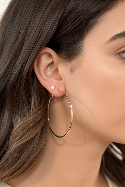 Simple Classic Large Round Hoop Earrings with Lever Back Closure