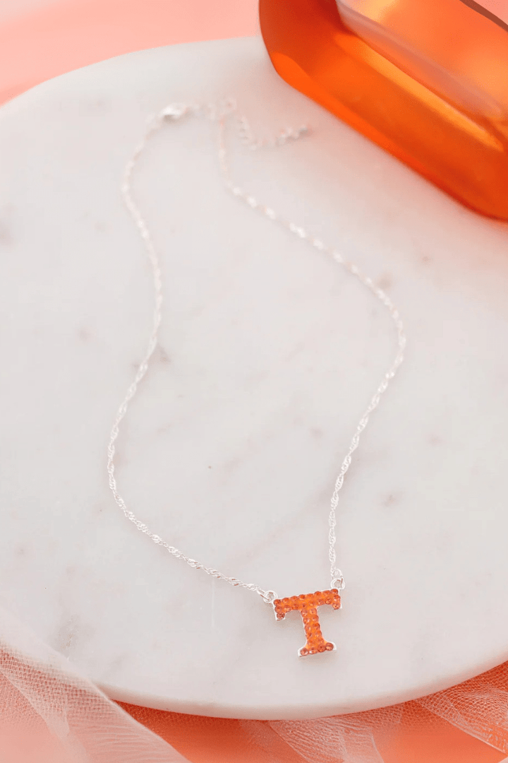 Simple Crystal Studded Tennessee Power T Necklace