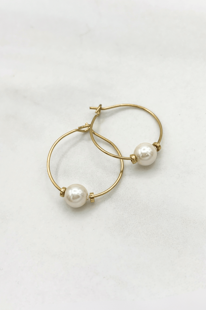 Simple Dainty Single Pearl Bead Hoops