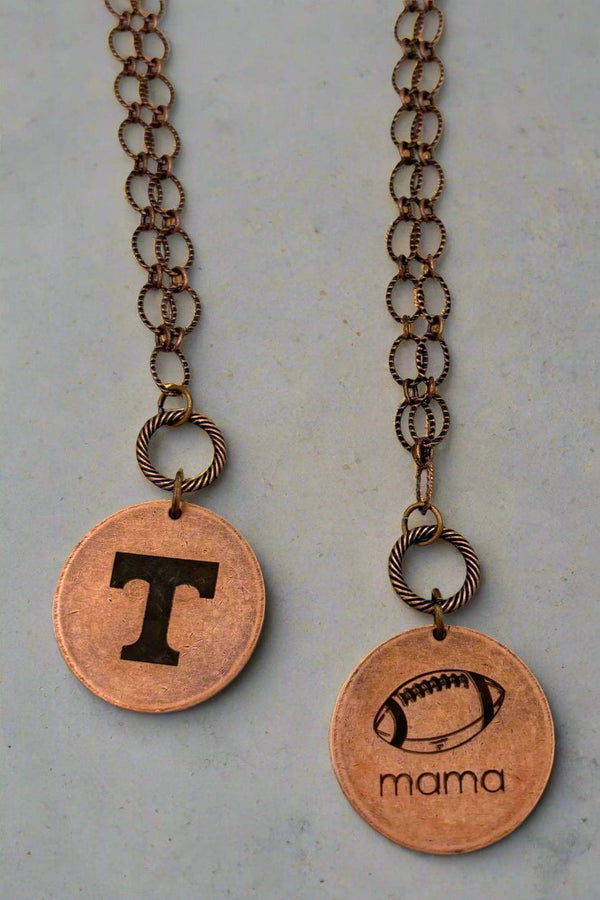 Simple Etched Cable Chain with Decorative Engraved Coin Charm